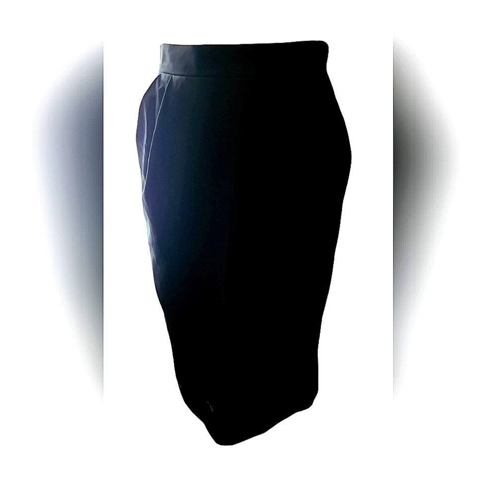 Lanvin Vintage Black Satin Pencil Skirt w/ 2-Way-Zips in Back
